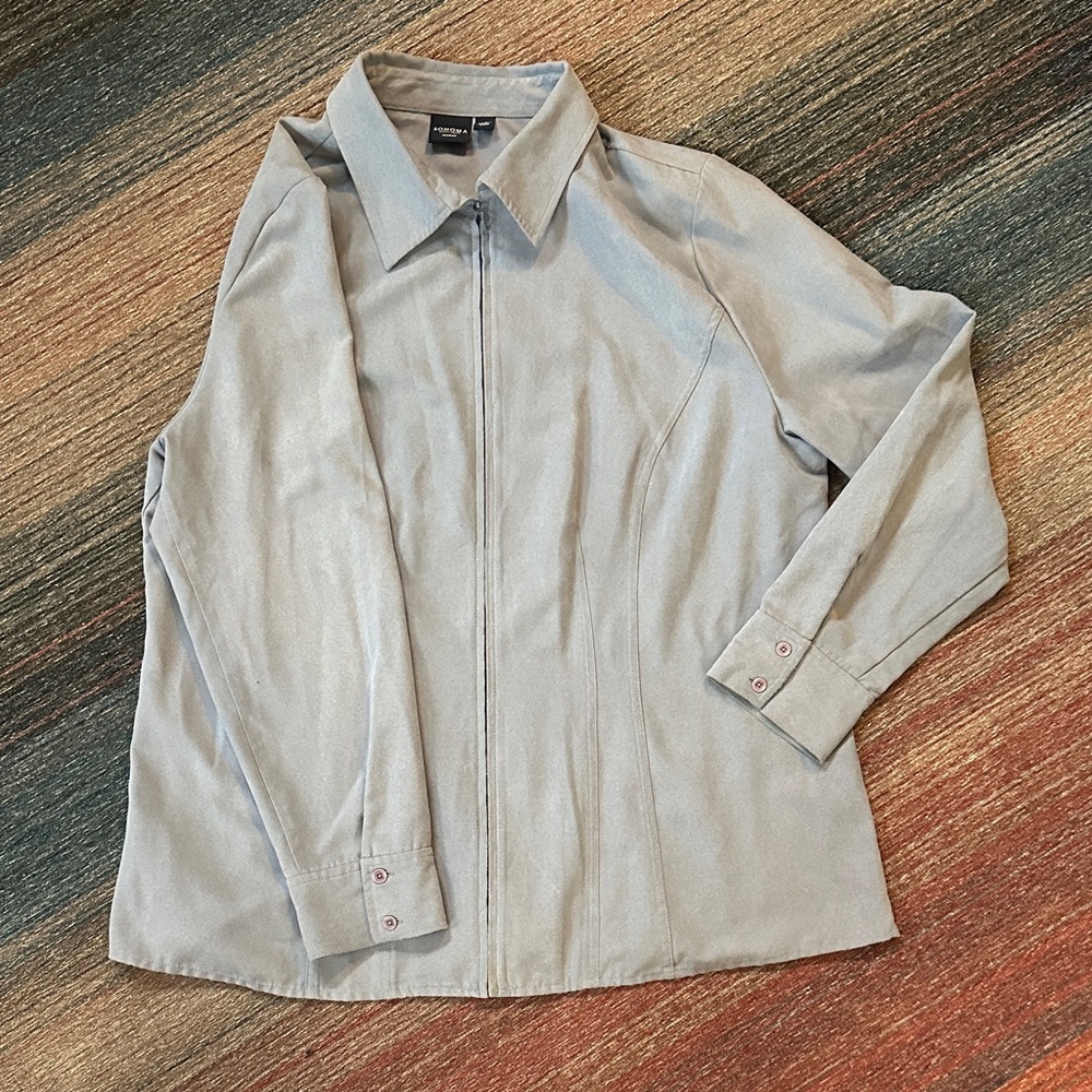 Light Blue Brushed Cotton Zip-Up Shirt